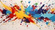 A vibrant and dynamic painting with bright colorful splashes on a white background