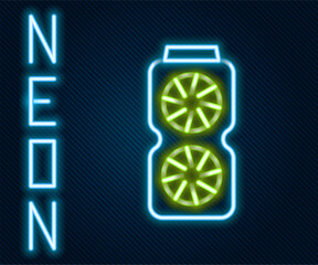 Wall Mural - glowing neon line video graphic card icon isolated on black background. colorful outline concept. ve