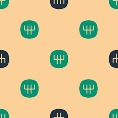 Wall Mural - Green and black Gear shifter icon isolated seamless pattern on beige background. Manual transmission icon. Vector