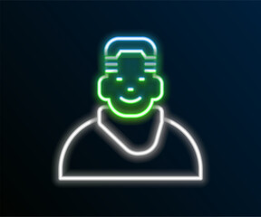 Sticker - Glowing neon line Client in barbershop icon isolated on black background. Colorful outline concept. Vector