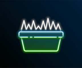 Sticker - Glowing neon line Fresh grass in a rectangular icon isolated on black background. Home decor. The symbol of growth and ecology. Colorful outline concept. Vector