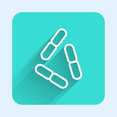 Poster - White line Virus icon isolated with long shadow. Corona virus 2019-nCoV. Bacteria and germs, cell cancer, microbe, fungi. Green square button. Vector