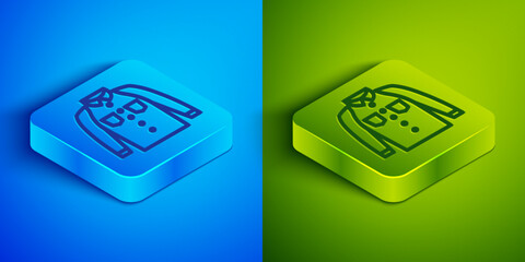 Wall Mural - Isometric line Shirt icon isolated on blue and green background. T-shirt. Square button. Vector