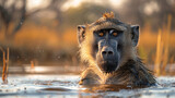 Fototapeta Panele - wildlife photography, authentic photo of a baboon in natural habitat, taken with telephoto lenses, for relaxing animal wallpaper and more