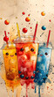 Colorful Bubble Tea Illustration: Cute Kawaii Design with Fruity Flavors