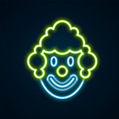 Poster - Glowing neon line Clown head icon isolated on black background. Colorful outline concept. Vector