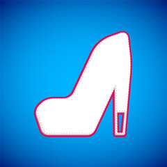 Sticker - White Woman shoe with high heel icon isolated on blue background. Vector