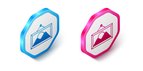 Sticker - Isometric Picture landscape icon isolated on white background. Hexagon button. Vector