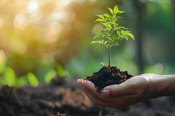 Wall Mural - Hand holding small tree for planting, concept environment green world earth day.