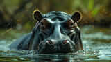 Fototapeta Panele - wildlife photography, authentic photo of a hippopotamus in natural habitat, taken with telephoto lenses, for relaxing animal wallpaper and more