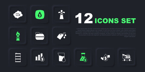 Canvas Print - Set Oil price increase, platform the sea, Canister gasoline, petrol test tube, rig with fire, Pie chart and dollar, drop symbol and icon. Vector