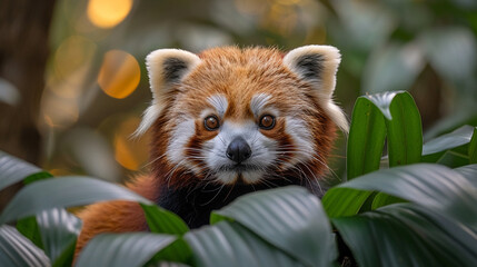 Wall Mural - wildlife photography, authentic photo of a red panda in natural habitat, taken with telephoto lenses, for relaxing animal wallpaper and more
