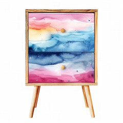 Wall Mural - abstract watercolor art with a gradient of sunset colors displayed on a wooden easel isolated on whi