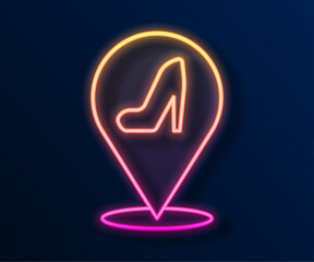 Poster - Glowing neon line Woman shoe with high heel icon isolated on black background. Vector