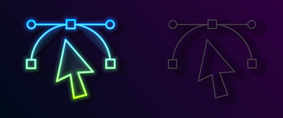 Canvas Print - Glowing neon line Bezier curve icon isolated on black background. Pen tool icon. Vector