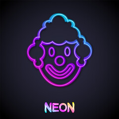 Sticker - Glowing neon line Clown head icon isolated on black background. Vector