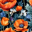 Vibrant colorful watercolor poppy flowers composition for floral artistic creative projects