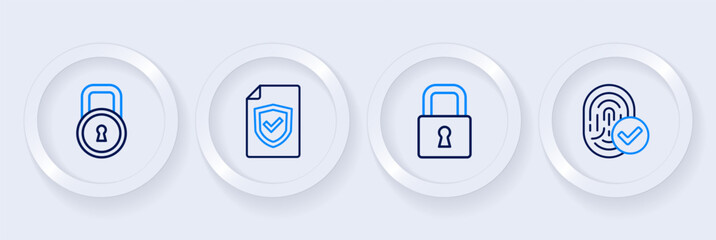 Sticker - Set line Fingerprint, Lock, Contract with shield and icon. Vector