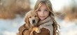 Smiling girl with golden retriever beloved pets Gather love and companionship