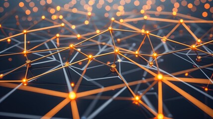 Wall Mural - Orange interconnected network on a dark background