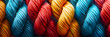 Intertwined rope close up. Team rope diverse strength connect partnership together teamwork unity communicate support. Strong diverse network rope team concept integrate braid color background