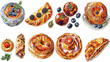 Watercolor Baked Goods and Fruit Collection on transparent background