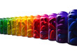 Tablets and capsules in all colors of the rainbow in the jar. Banner for medical and pharmaceutical advertising, PNG, transparent background.