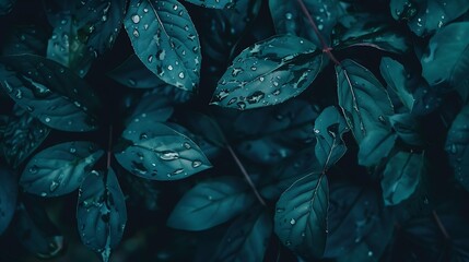 Poster - Generative AI : Close up of a water drops on leaves