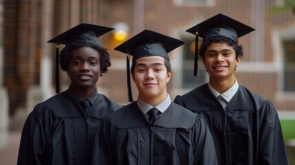 Wall Mural - Portrait of smiling graduate in gown and hat African young man