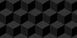 Vector dynamic square cube geometric structure hexagon modern block black backdrop design. Abstract cubes geometric tile and mosaic wall or grid backdrop hexagon technology wallpaper background. 