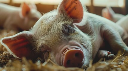 Generative AI : Small piglet sleep in the farm