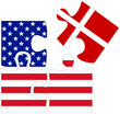 USA - Denmark : puzzle shapes with flags
