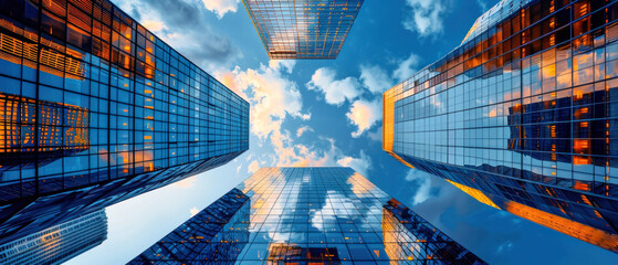 Wall Mural - Architectural Giants, Looking up at towering skyscrapers, Urban Landscape