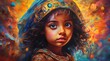 Acrylic painting Cute child girl in colorful painting background ai illustration