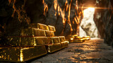 Fototapeta  - Gold bars are placed in gold mine, the discovery and increasing demand for gold, one of the world's most traded commodities and is vital to the economy