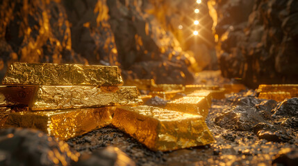 Gold bars are placed in gold mine, the discovery and increasing demand for gold, one of the world's most traded commodities and is vital to the economy