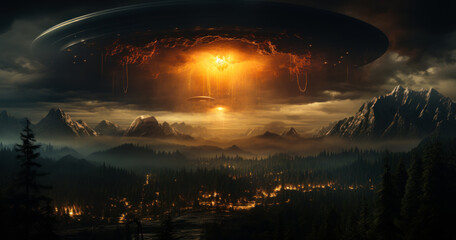 Wall Mural - UFO over the mountains