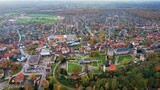 Fototapeta Morze - 	
Aerial view around the old town of the city  Bad Bentheim  in Germany on a cloudy day in autumn	
