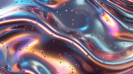 Wall Mural - 3d render, abstract background, iridescent holographic foil, metallic texture, ultraviolet wavy wallpaper, fluid ripples, liquid metal surface, esoteric aura spectrum, bright hue colors