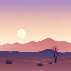 Wall Mural - Minimalist desert landscape at dusk. 