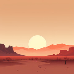 Sticker - Minimalist desert landscape at dusk. 