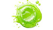 Green dishwashing liquid, detergent puddle isolated on white background