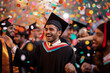 Joyful Arabian Male Graduate Celebrating with Confetti at Graduation Ceremony