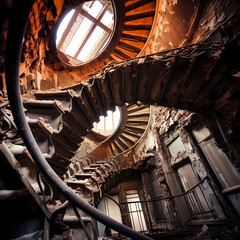 Wall Mural - Spiral staircase in an abandoned building.