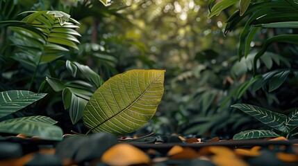 Wall Mural - A leaf in the jungle. Generative AI.