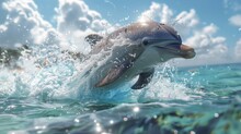 A Dolphin Is Swimming In The Ocean With Its Mouth Open