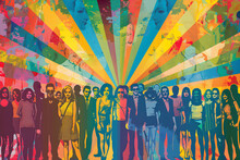 Vintage Inspired 1970s Pop Art Illustration Celebrating Pride Day And LGBT Community Diversity