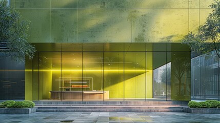 Poster - A contemporary minimalist storefront, with a delicate lime green theme. Generative AI.