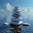 Stein Stapel im Wasser - Meditation - Achtsamkeit Entspannung - Ruhe- Erholung - innere Balance - Resilienz - Psychotherapie - Therapie                                                         