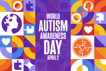 World Autism Awareness Day. April 2. Holiday concept. Template for background, banner, card, poster with text inscription. Vector EPS10 illustration.